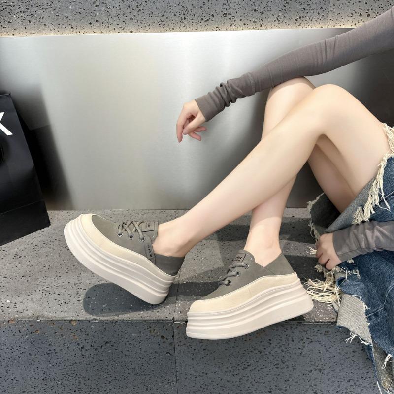 6CM~ leather two wear white shoes women's new summer breathable small muffin thick baseplate shoes
