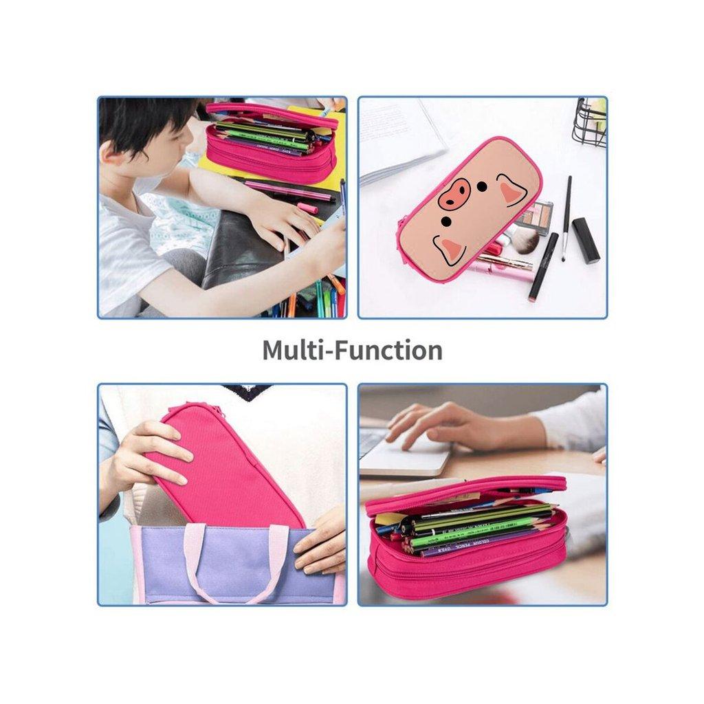 Estuche Multifuncional de Doble Capa con Estampado de Cerdito Rosa para Niños/Niñas Mejor Regalo Estuche de Lápices de Dibujos Animados 2D para Niños