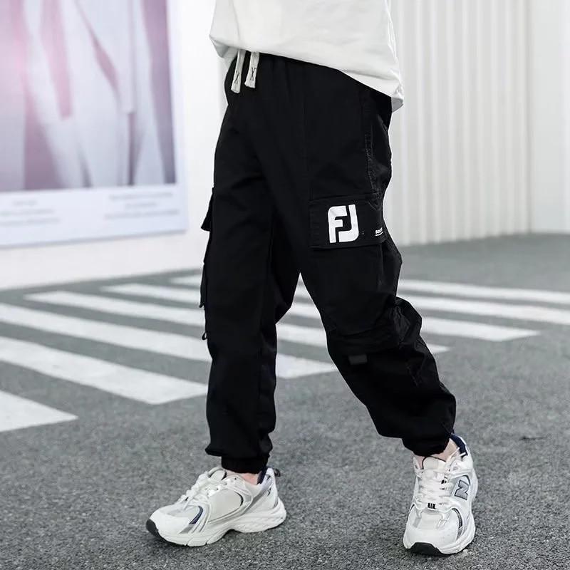 

Свободные модные комбинезоны для мальчиков на весну и осень с большими карманами, повседневные спортивные брюки с манжетами для детей 160 cm чёрный