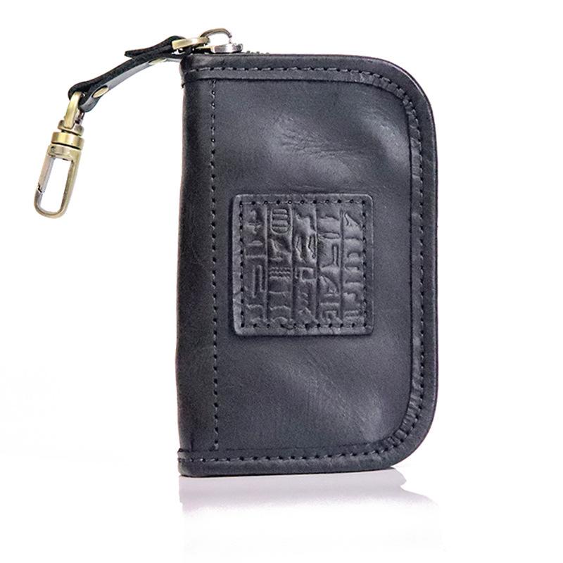 

Vegetable Tanned Leather Hand Polished Key Bag, Men s Waist Hanging Retro 2-in-1 Card Bag, Key Bag, Cowhide Simple Small Bag чёрный