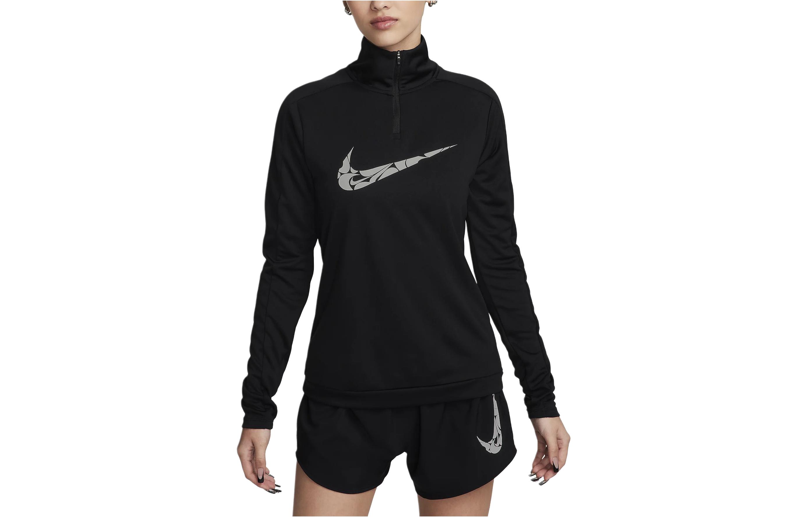 Nike T Shirts Women s Black Stand Collar Moderate Straight Fit FN2637-010 S