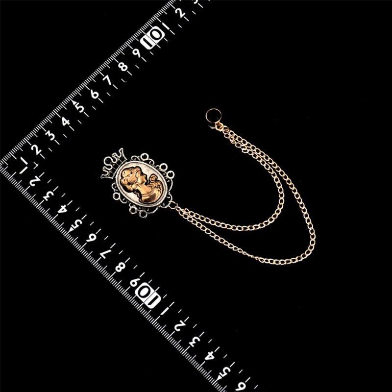 Vintage Beauty Lady Head Crown Brooches Fashion Jewelry Luxury Trendy Host Stage Male Suit Collar Pin Tassel Chain Accessories
