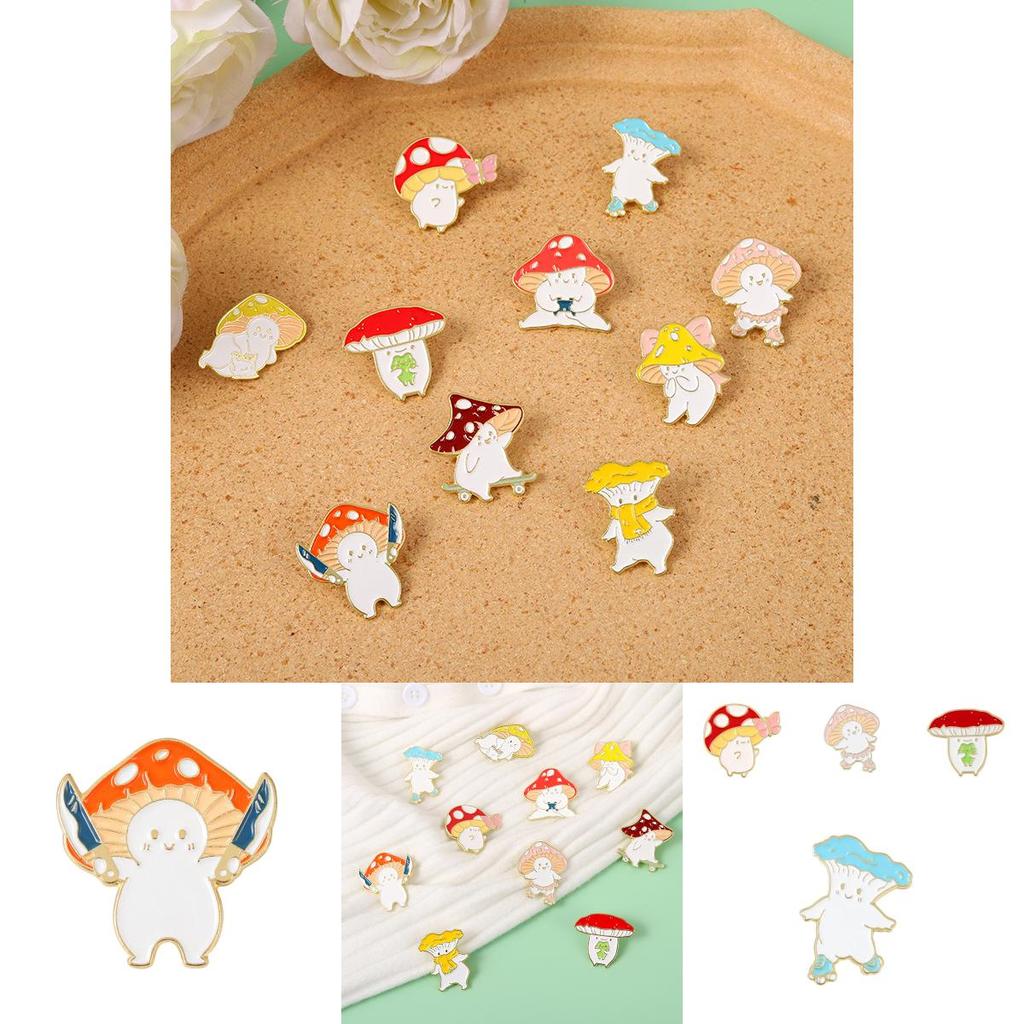 Adorable Mushroom Brooch Cute Metal Badge Fashion Accessory For Clothing And Bags
