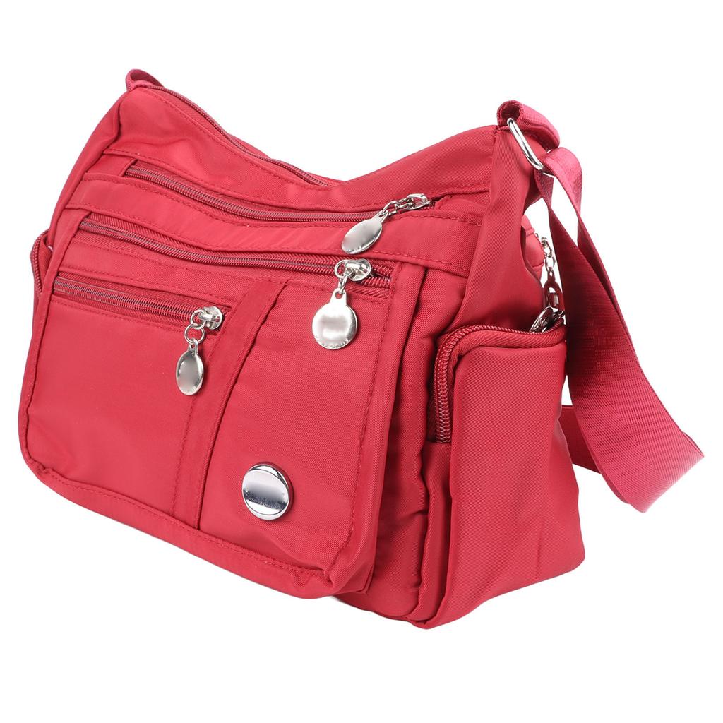 Women Waterproof Nylon Messenger Bag Fashionable Plain Color Large Capacity Shoulder Bag
