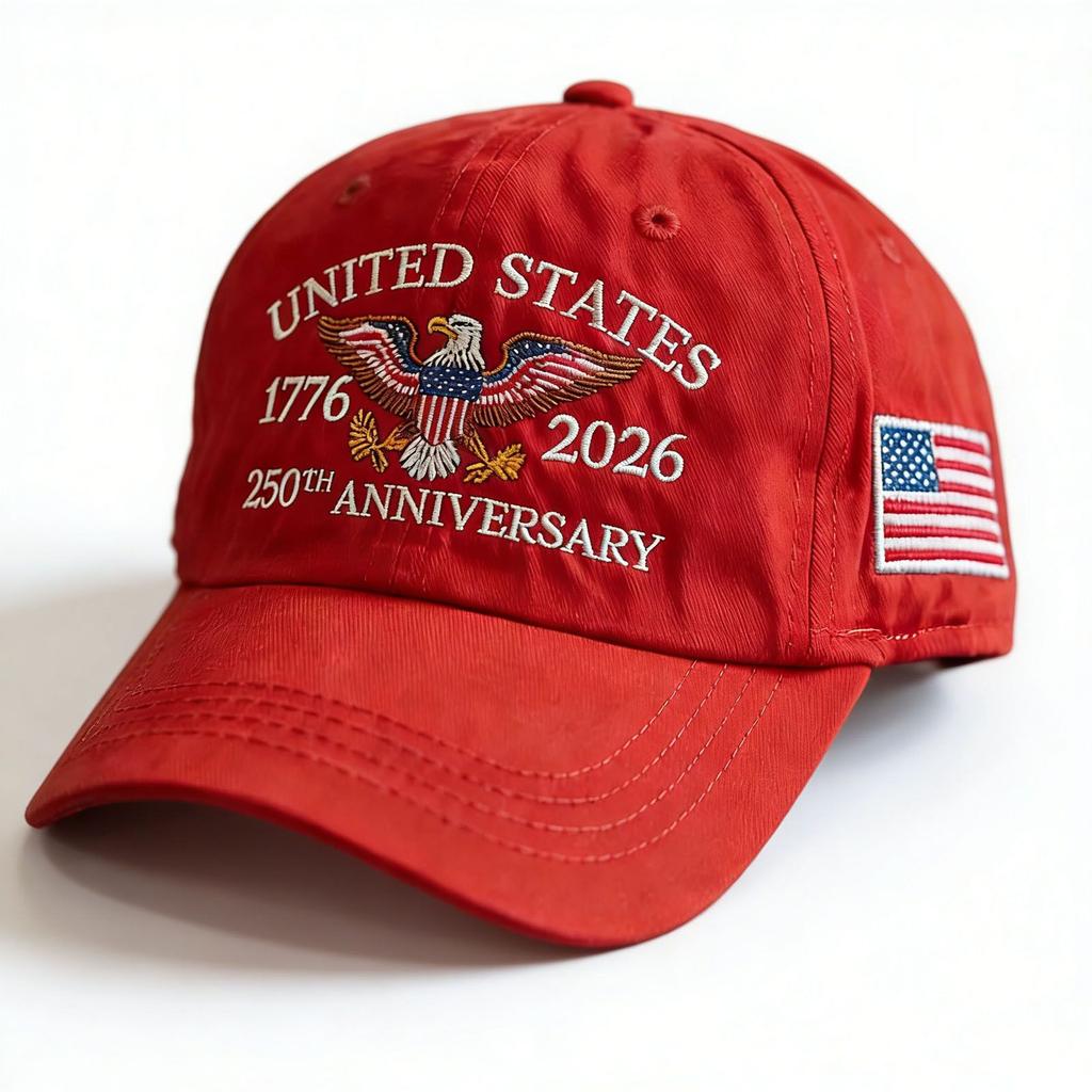 Embroidered Eagle Flag 6-Panel 100% Cotton 250th Anniversary Sporty Baseball Cap Adjustable Outdoor Sun-Protection Snapback