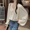 New Arrivals Open Run Women Loose Fit Cream Balloon Sleeve Blouse