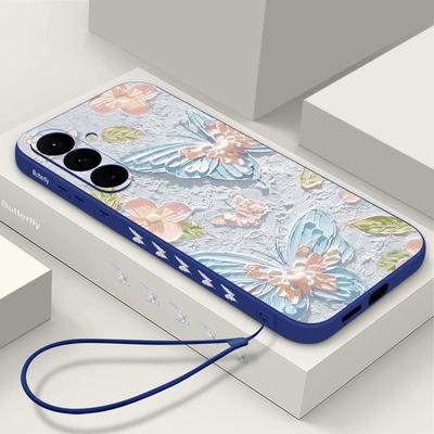 Capa de telefone colorida com estampa de borboleta e óleo para Samsung S24 Ultra S23 Plus S22 S21 S20 FE A55 A54 A52 A35 A32 A14 5G à prova de choque fina e macia TPU capa de cordão