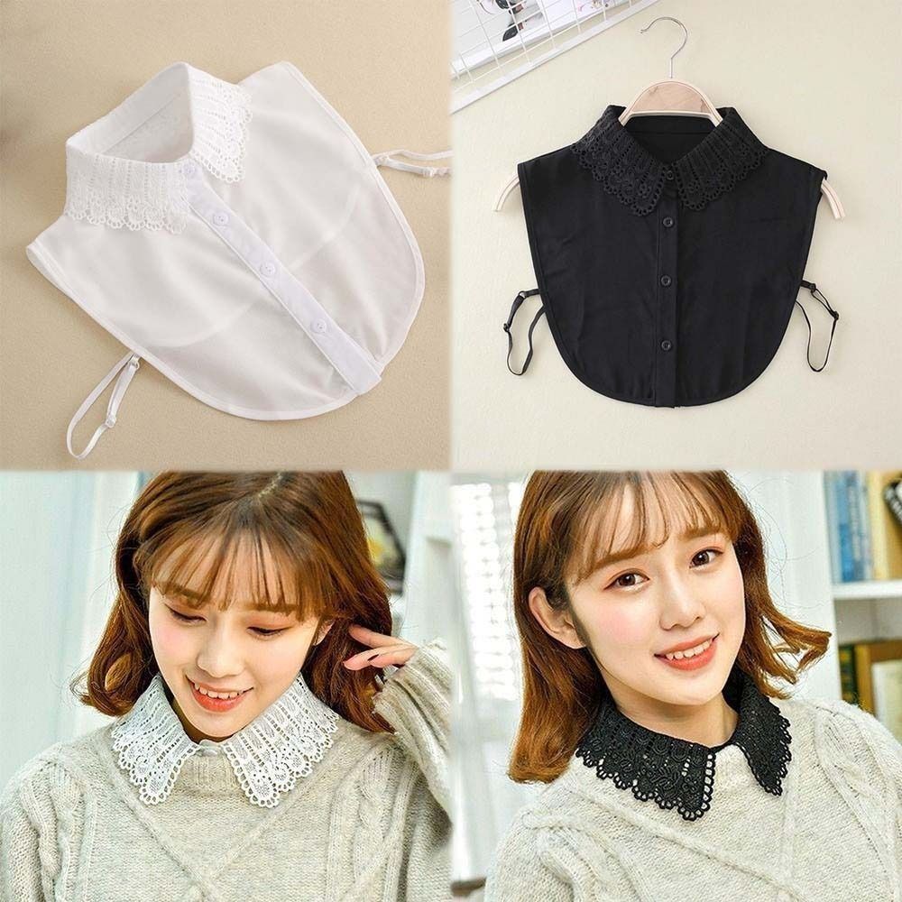 Elegant Shawl Detachable Front Tie Black Blouse Shoulders Fake Collar Lace Fake Collar  Girls
