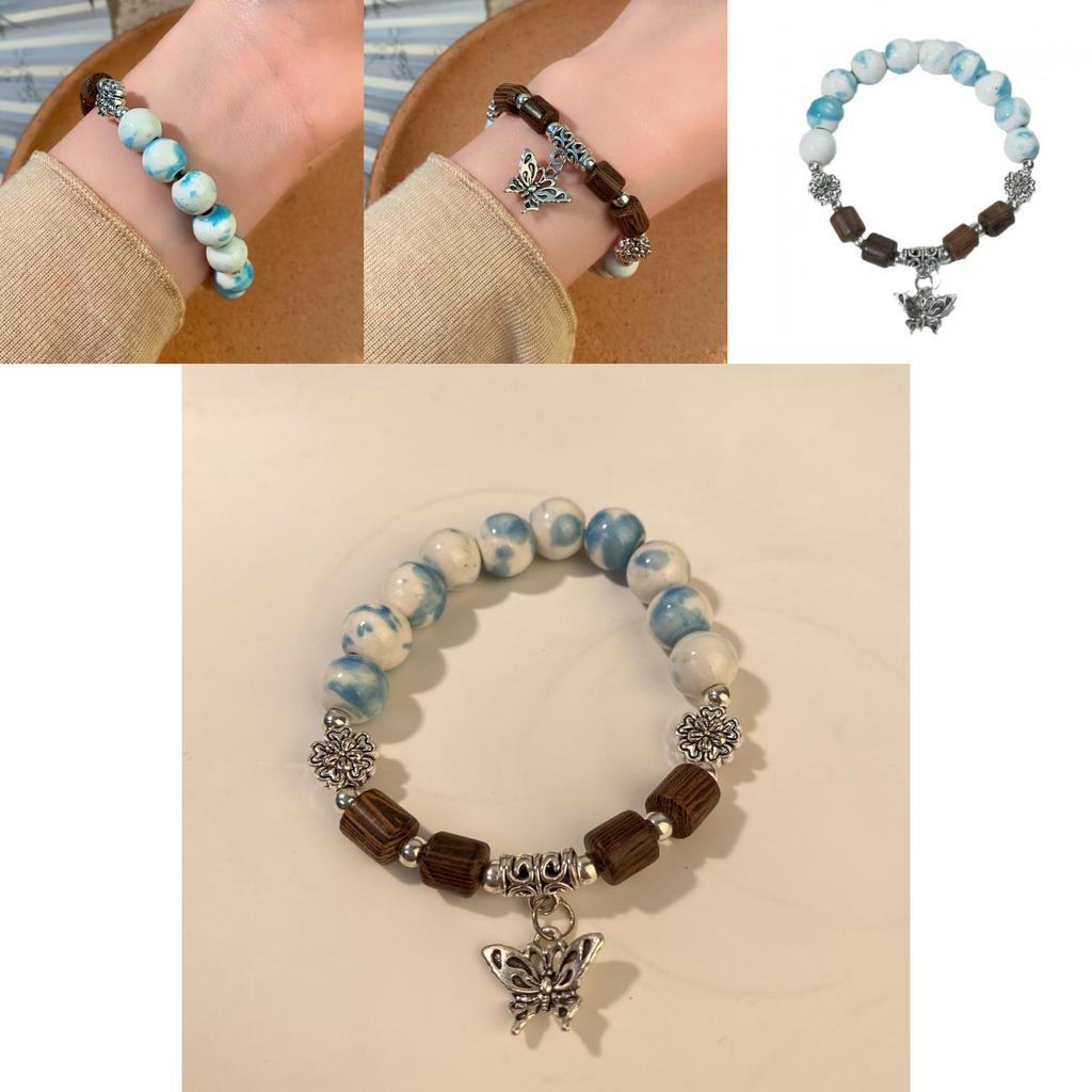 High-quality Ceramic Butterfly Bead Bracelet Classic Retro Style Elegant Women's Wristwear
