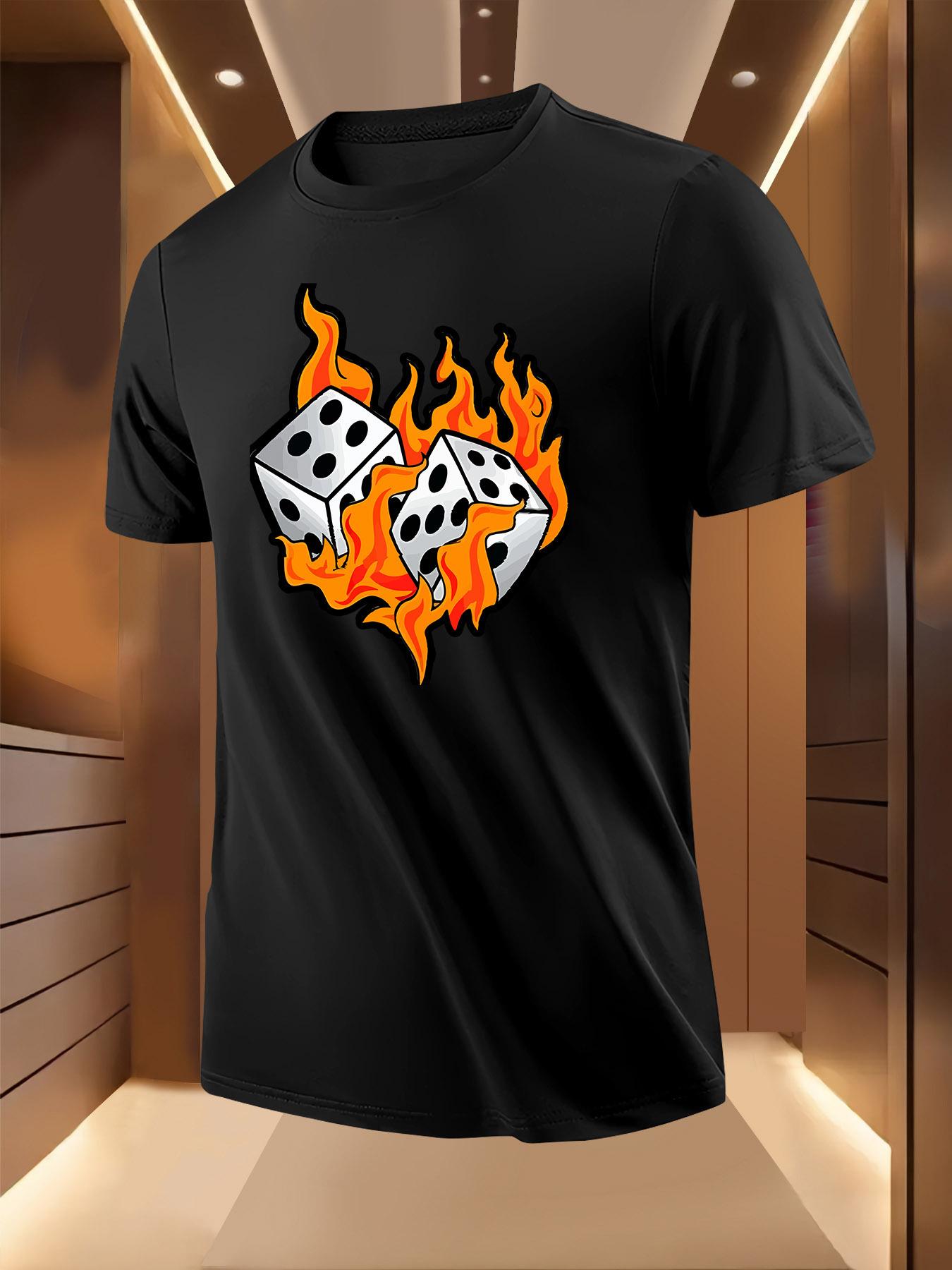 Graphic Tshirt - Light Yellow Gaming Tee with Flaming Dice XXXXL