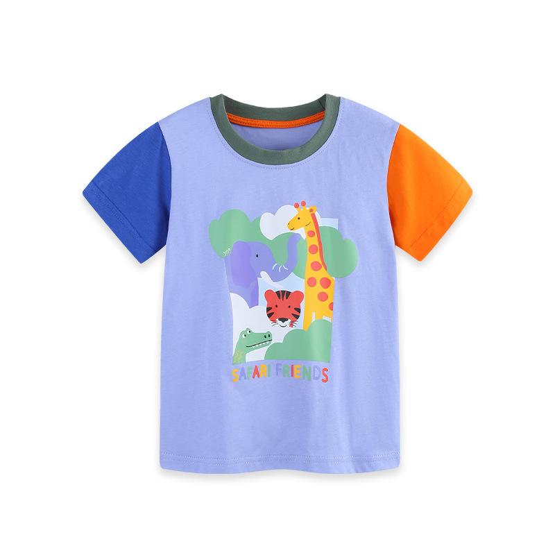 Summer New Arrival Boys  Short-Sleeved T-Shirt Fashionable Animal Print Children s Crew Neck T-Shirt 2Y(90cm)