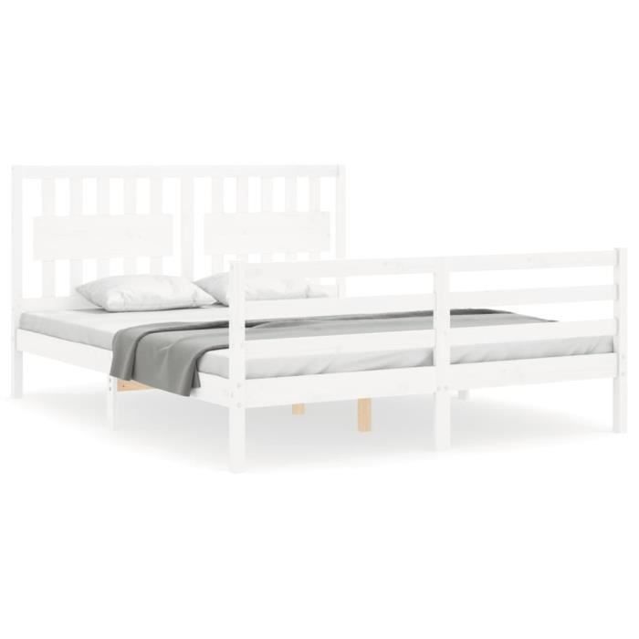VidaXL Bed Frame with Headboard White 160x200 Cm Solid Wood 3194322