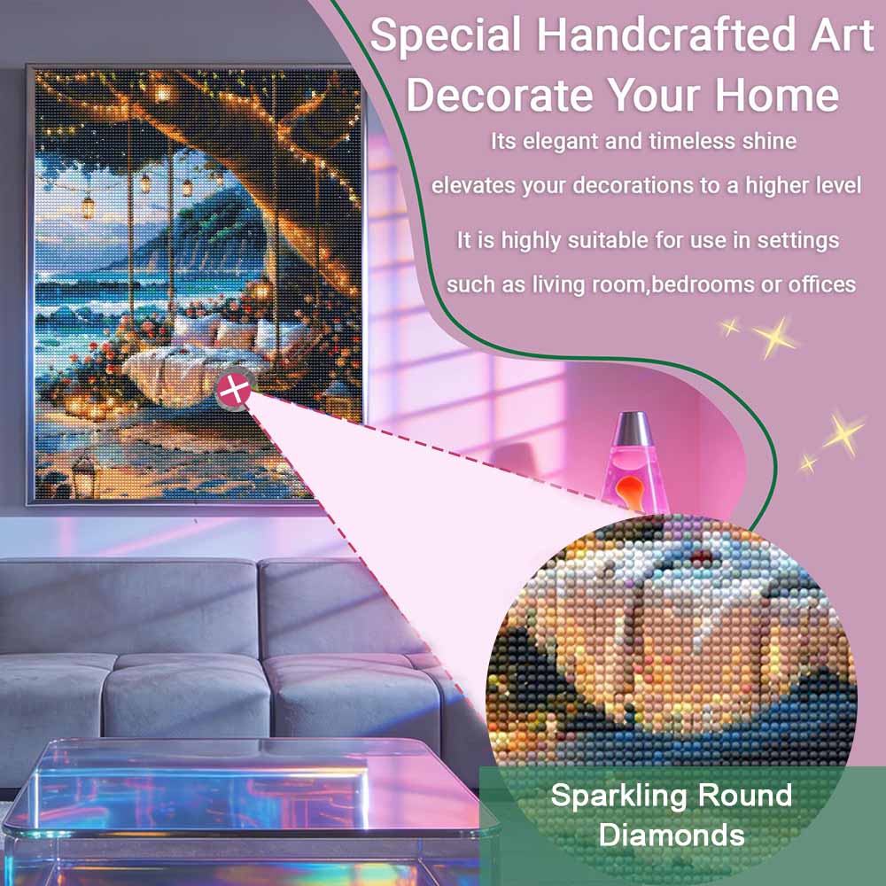 Peinture diamant balançoire de plage sous arbre DIY 5D kit de décoration de pièce de maison