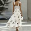 New European and American commuter vacation style v-neck floral dress, waist pendulum medium and long elegant style dress