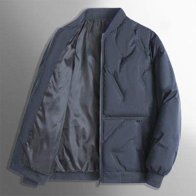 Men Baseball Jacket Stand Collar Long Sleeve Solid Color Zipper Placket Coat Thickened Down Cotton Outwear