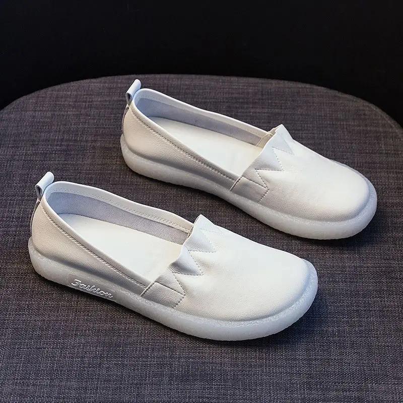 Fashion Round Toe Shoes for Women Slip-on Woman Flats White Loafers Vacation 2025 Trend High Quality Fashion Young Cheap Liquidation 39