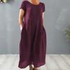 Damenkleid, locker sitzend, Rundhalsausschnitt, einfarbig, kurze Ärmel, maschinenwaschbar, dekoratives Rundhalskleid aus Baumwollflachs