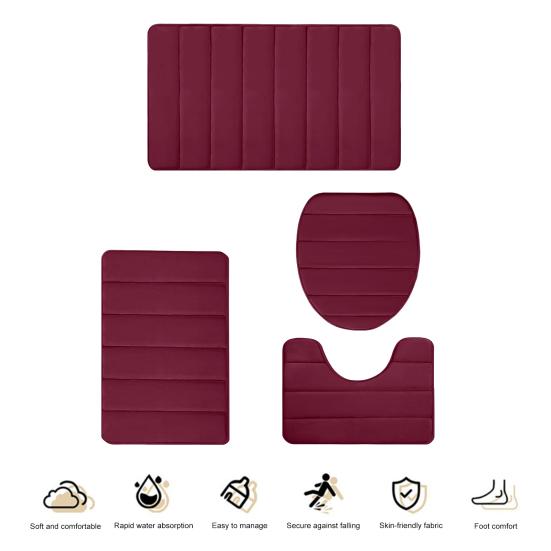 4Pcs/Set Sponge Bathroom Mat Water-Absorbent Bath Rug Non-Slip Machine Washable Floor Mat for Tub Shower Toilet