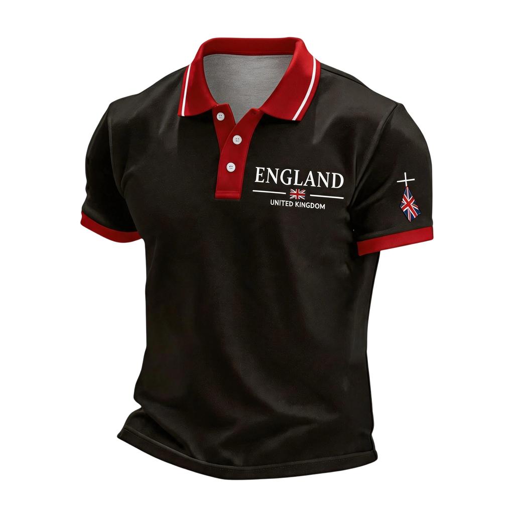 Men's Support Polo Shirt with National Flag Print Button Collar Short Sleeve Casual Fit Breathable Fabric for Outdoor Activities