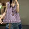 Canotta da Donna in Cotone e Lino con Fiore Ricamato Top Estivo