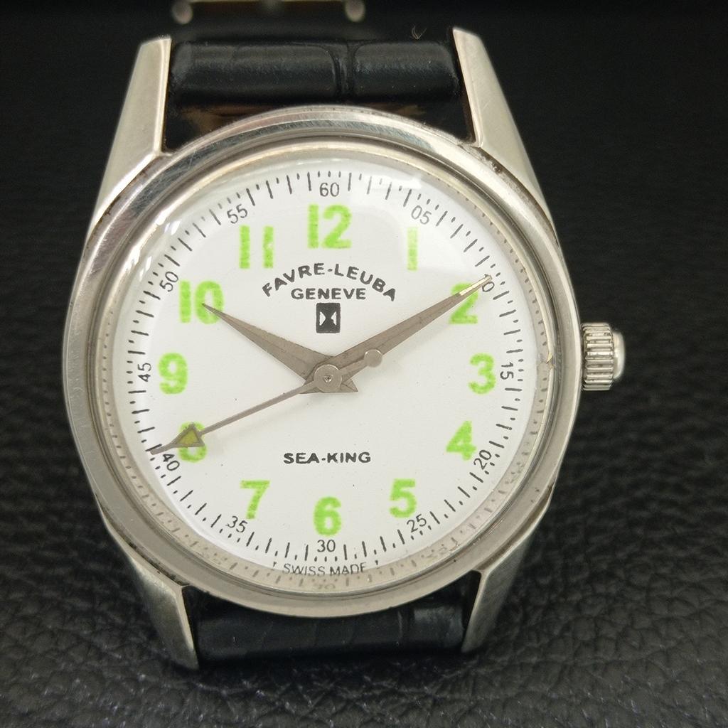 HAND-WINDING VINTAGE FAVRE LEUBA 101 SEA KING SWISS MENS WHITE WATCH a703011-1
