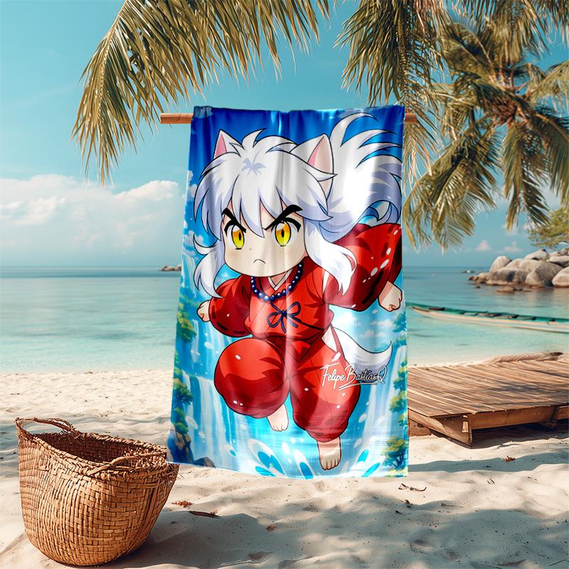 proof beach towel with Inuyasha pattern - soft,absorbent,quick-drying,machine washable - perfect for swimming,camping,bathing