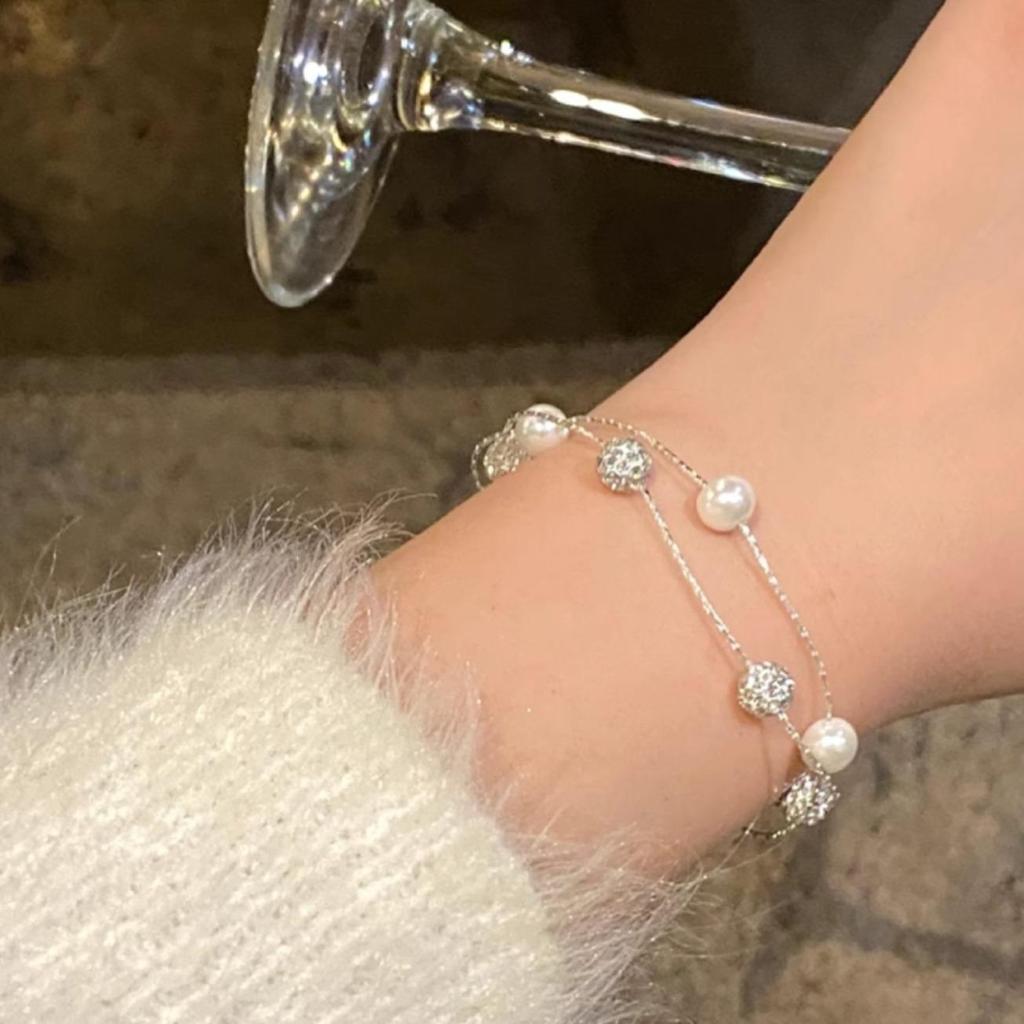 Bracelet double couche Gypsophila 2025, perles et diamants, pour femme – Luxe léger, design haut de gamme