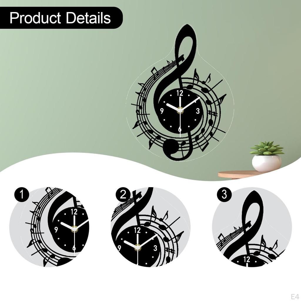 Music Note Wall Clock Decor Stylish Unique Ornament Decorative for Kitchen Farmhouse Living