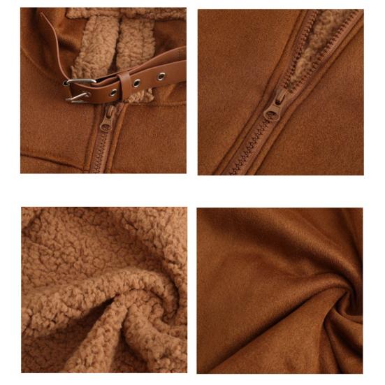 Men Coat Lapel Long Sleeve Solid Color Velvet Lining Jacket with Multi Pockets Design Zipper Closure Casual Outerwear