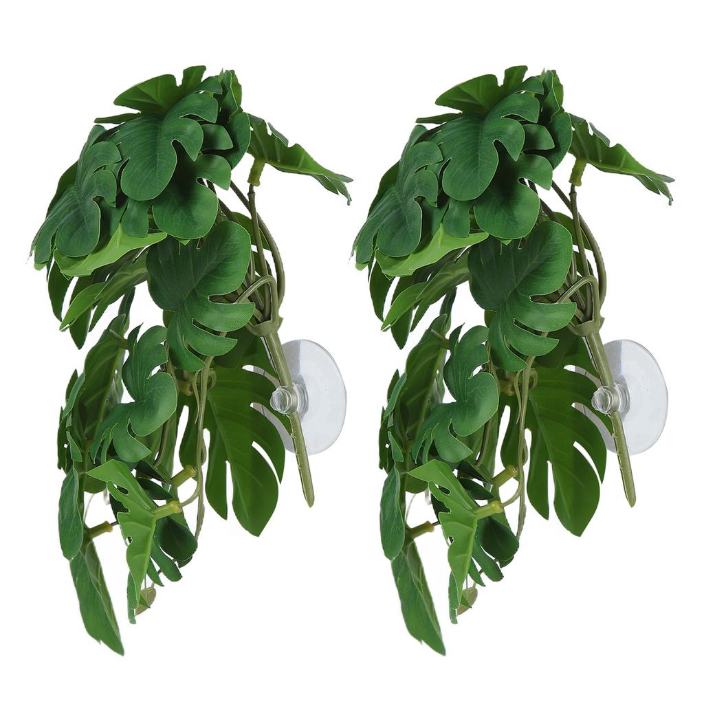 2PCS Artificial Water Plant Simulation Vine Lifelike Plastic Leaves Decoration with Suction Cup for Fish Tank