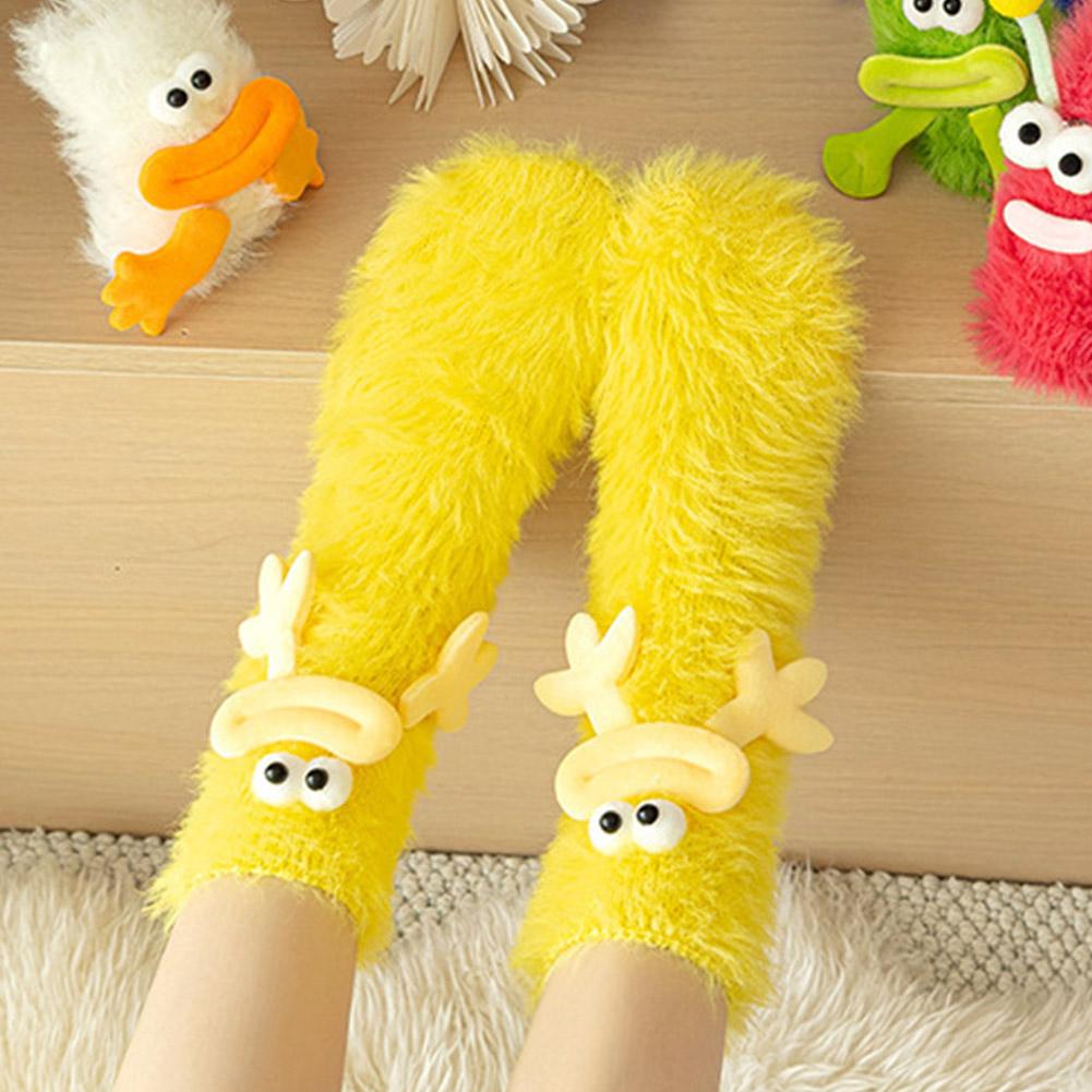 Mink Fleece Floor Socks Ugly And Cute Big Eye Funny Warm Medium And Autumn Sleeve Cartoon And H Y9O7