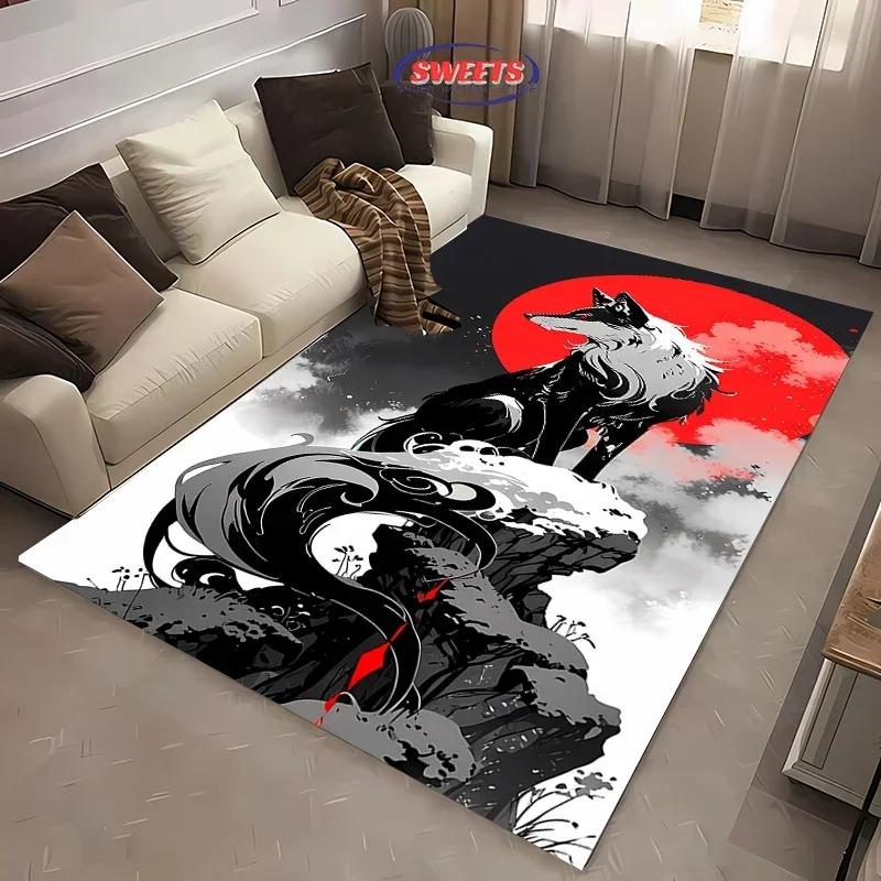 Brave Wolf Design Area Rug – Anti-Slip Sound Insulating Carpet for Living Room, Bedroom & Office – Durable & Soft Floor Rug
