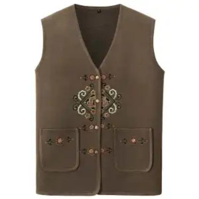 Female Elderly Embroidered Cardigan Grandma Autumn Wear Horse Clip Elderly Vest Wife Sweater