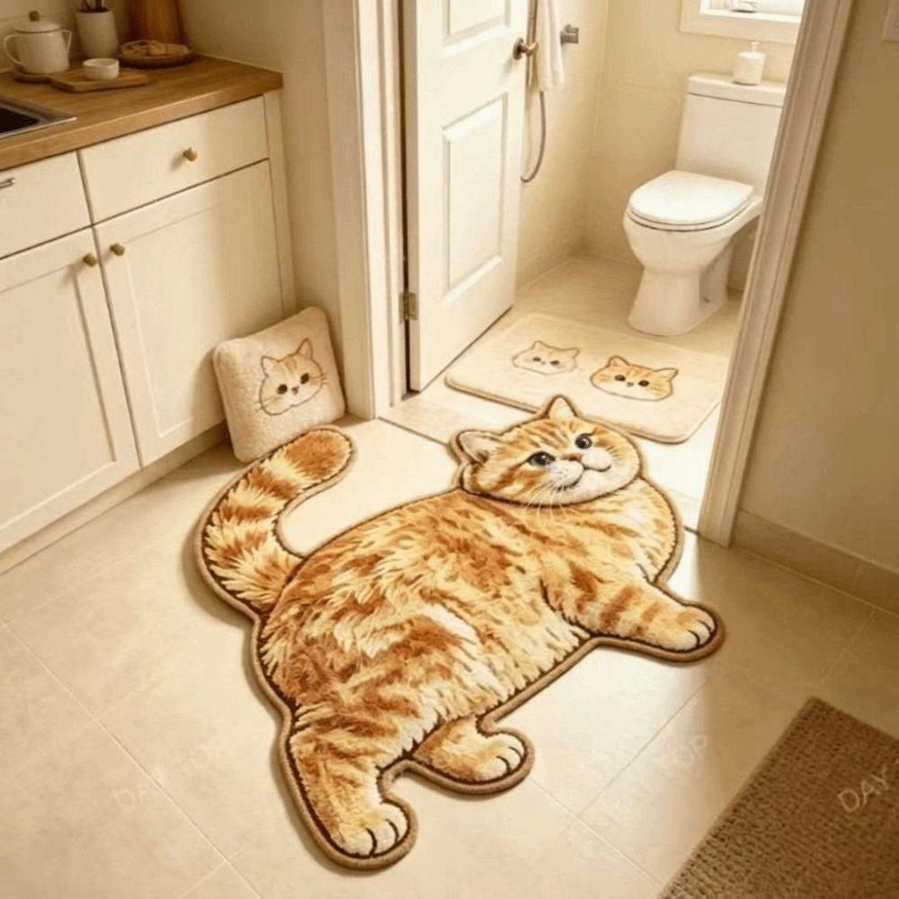 2D Printed Cat Shape Floor Mat Crystal Velvet Bedside Carpet Animal Area Rug Bathroom Floor