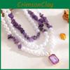 Geometric Pearl Necklace With Crystal Pendant For Women Summer