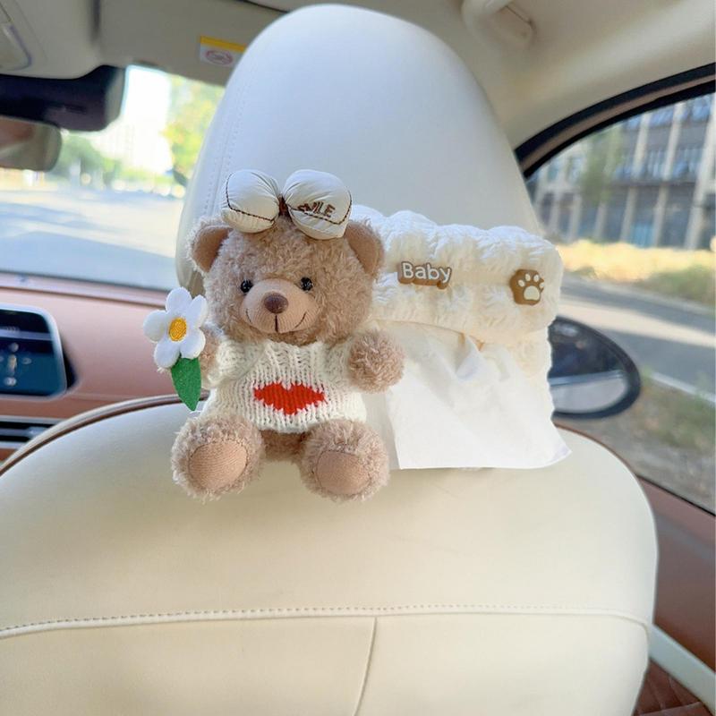 Car Bear Plush Tissue Box Animals Car Seatback Napkin Supplies Car Animals Bear Facial Tissue Container for Car Home Rvs Trucks