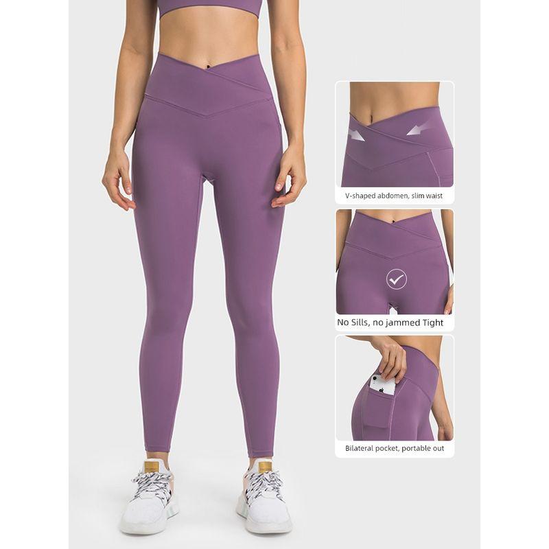 Original V-Shaped Cross Yoga Pants Women High Waist Buttock Lifting with Pockets No Curling Running Fitness Pants Women Outer Wear Quick-Drying