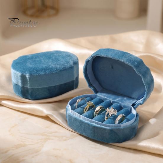 Wedding Souvenir Jewelry Box Velvet Mini Ring Box, Multi Slots Soft Inner Organizer, Portable Case for Travel Oval Shape Storage Proposal Engagement
