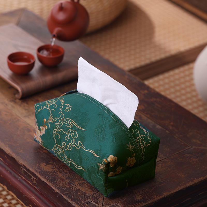 Chinese Style Jacquard Fabric Tissue Box Cover - Elegant Pull-out Design for Desktop and Tea Rooms
