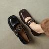 Krazing Pot Cow Skin Spring Summer Size 40 Loafers Thick Med Heels Metal Buckle Women Round Toe Leisure Pumps