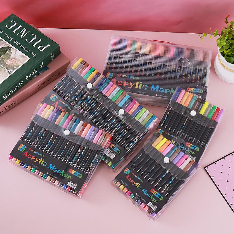 24-120 Colors Dual Tip Acrylic Marker Pens Set Brush Paint Markers for Rock Painting, Canvas, Wood Ceramic Art Supplies for Kids