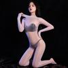 Glossy Black Silk Slim-Fit Full-Body Bodysuit - Round Neck, High Elasticity, 5D Ultra-Thin, Tight-Fitting, Sexy, Five-Finger Design