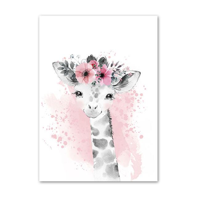 Benutzerdefiniertes Babynamen-Poster, personalisierbares Kinderzimmer, Wandkunst, Leinwandgemälde, Druck, rosa Blumentiere, Wandbilder für Mädchenschlafzimmer