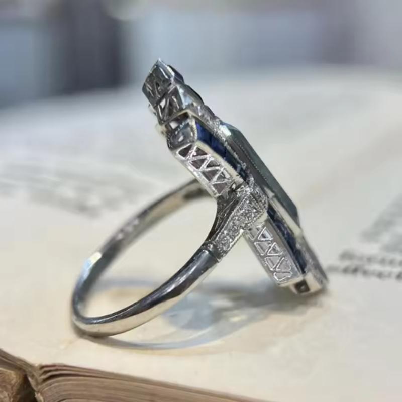 CopperColor Fashion Women Rings Party Daily Unique Design Finger Accessories Inlaid Shiny Blue Jewelry