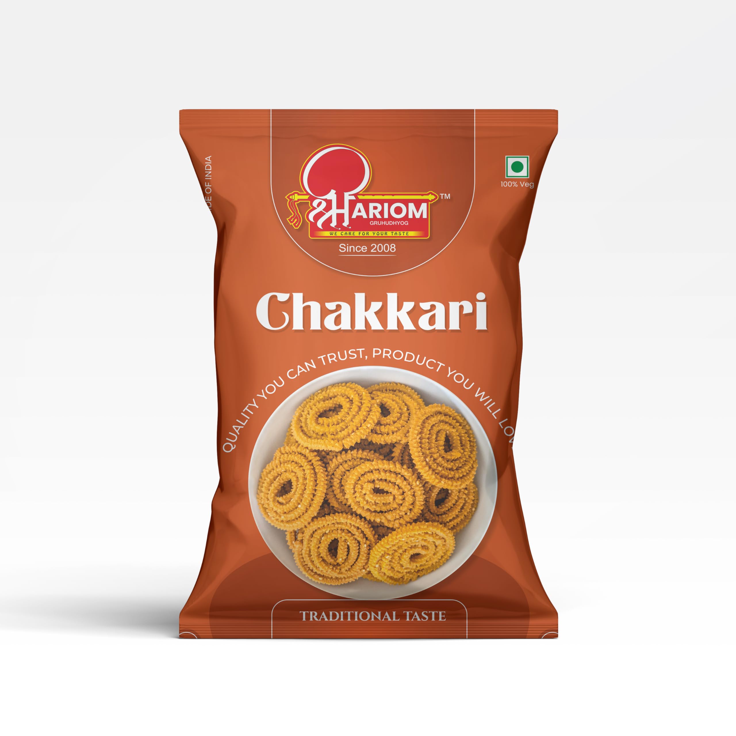 

Shree Hariom Gruhudhyog Special Crunchy Masala Chakkari | Fresh & Crispy Tea Time Namkeen | Savory Snack | 475 Grams