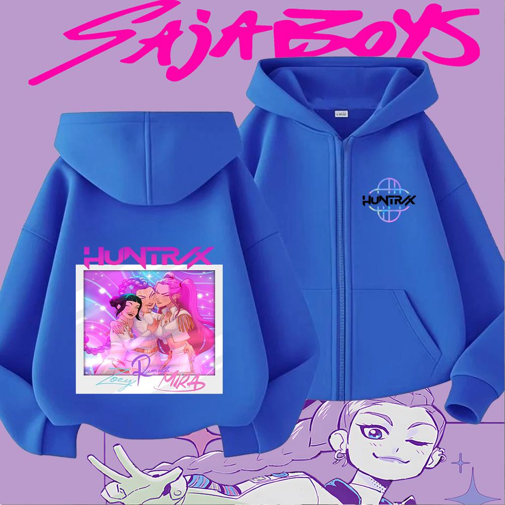 Huntrix Girls Zoey Rumi Mira Cartoon Print Kids' Zipper Hoodie Casual Long Sleeve Sweatshirt for Children