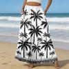 Women Elastic Waist Floral Print Boho Maxi Skirt with Pockets Lightweight A Line Long Skirt