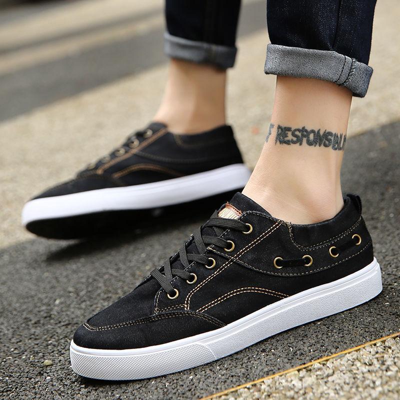 Erkek Denim Kanvas Ayakkabılar Düz Renk Nefes Alabilir Rahat Düz Renk Günlük Spor Ayakkabıları Erkek Düz Ayakkabıları YENİ