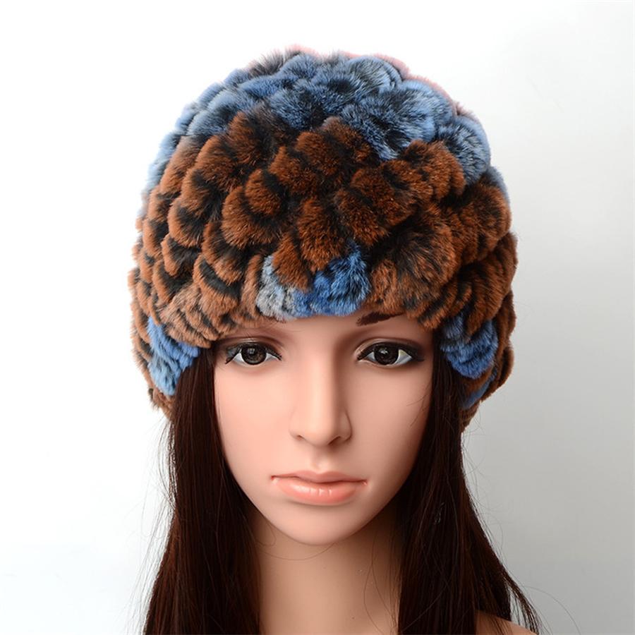 New Knitted Rabbit Fur Spiral Hat for Elderly Women Winter Thick Warm Pineapple Hat