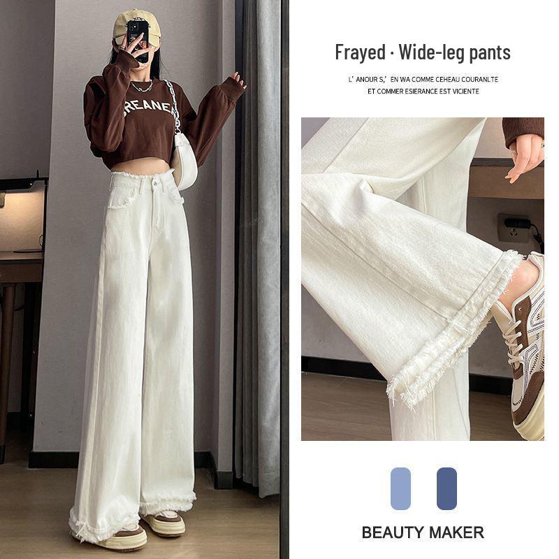 Damen Amerikanische Weiße High-Waist Wide-Leg Koreanische Jeans - Frühling Schlankmachend Bodenlang